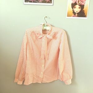 Vintage polka dot pussy bow blouse
